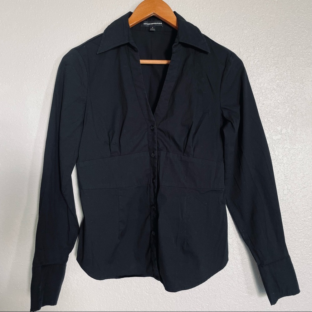 Express Design Studio Black Button Down Shirt - S… - image 1